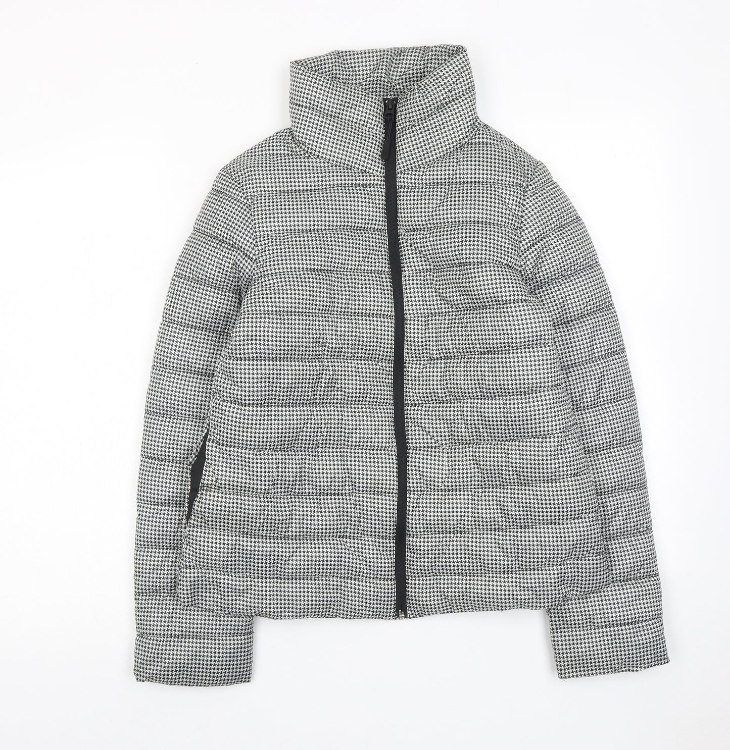 Springfield Womens Black Geometric Quilted Jacket Size S Zip