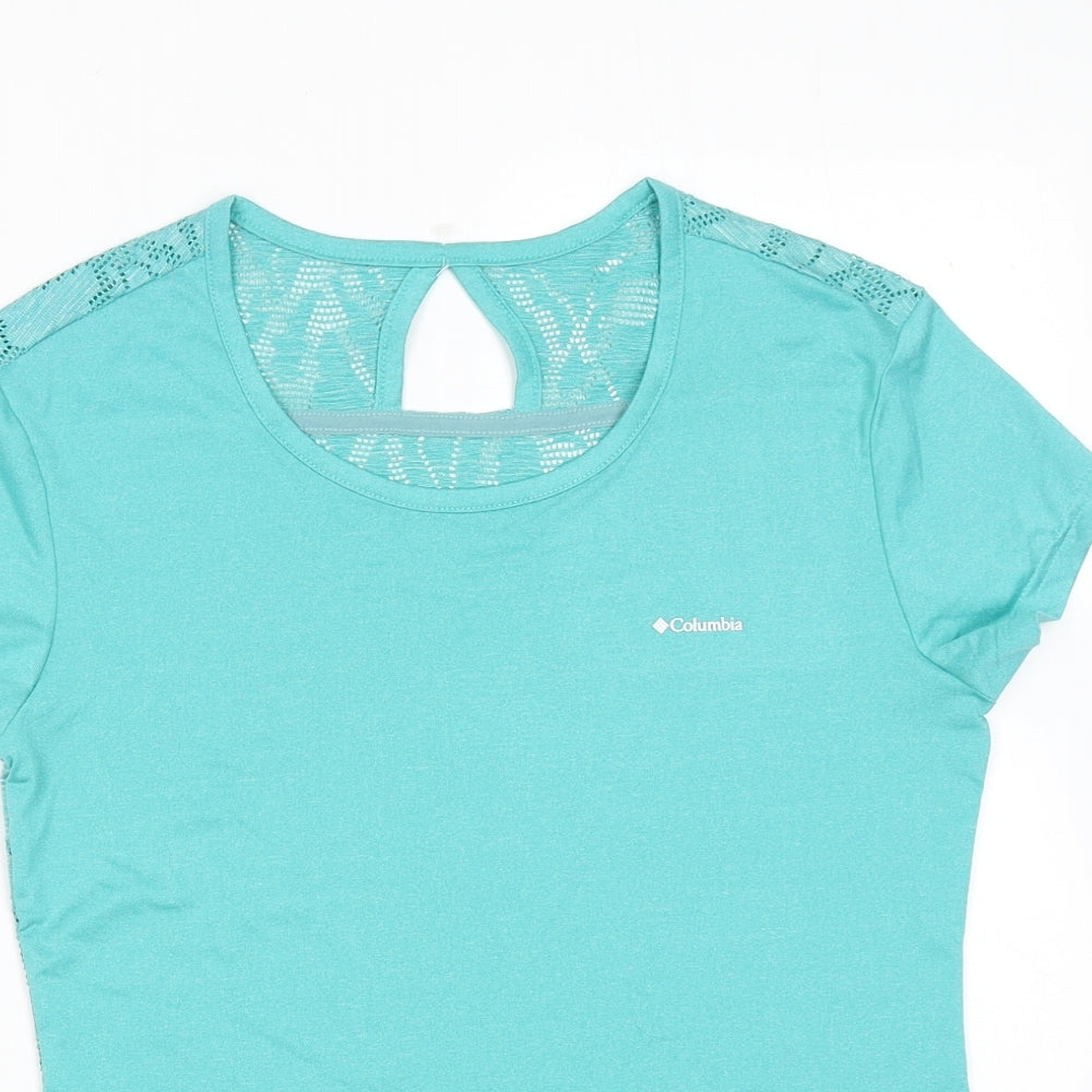 Columbia Womens Blue Polyester Basic T-Shirt Size M Scoop Neck Pullover