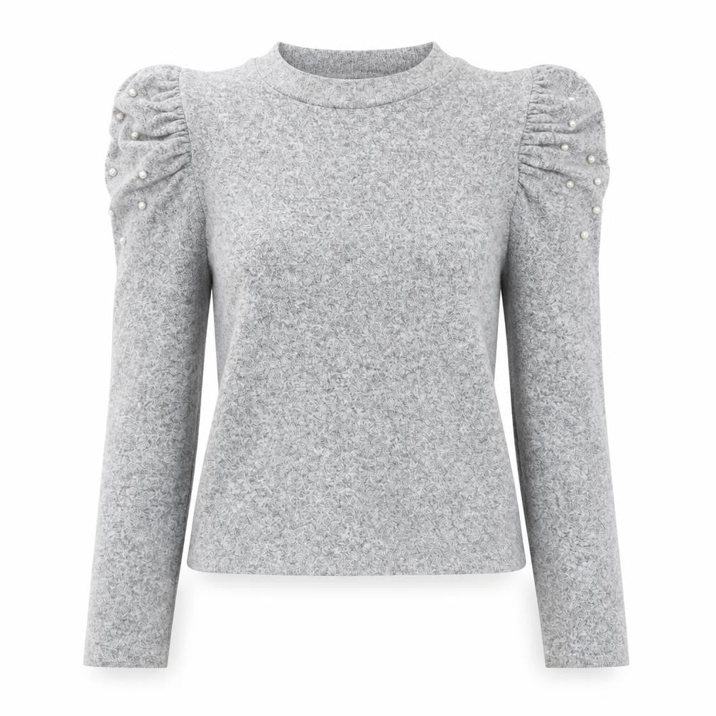 Front view of Zara women’s grey round neck polyester jumper, size M