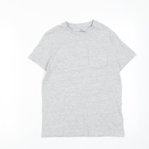 Marks and Spencer Boys Grey Cotton Basic T-Shirt Size 10-11 Years Round Neck Pullover