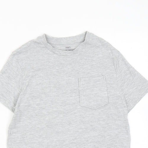 Marks and Spencer Boys Grey Cotton Basic T-Shirt Size 10-11 Years Round Neck Pullover