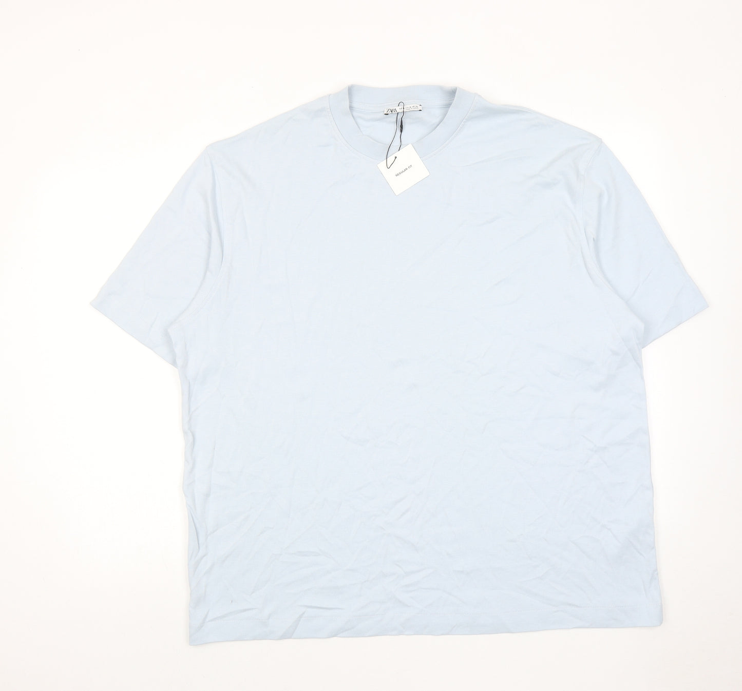 Zara Mens Blue Cotton T-Shirt Size XL Round Neck