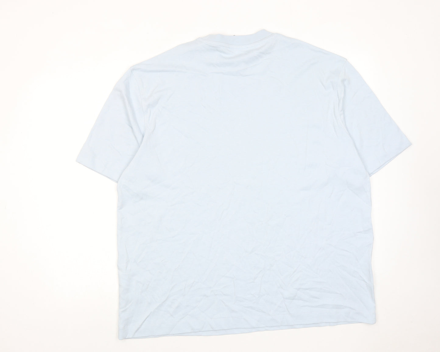 Zara Mens Blue Cotton T-Shirt Size XL Round Neck