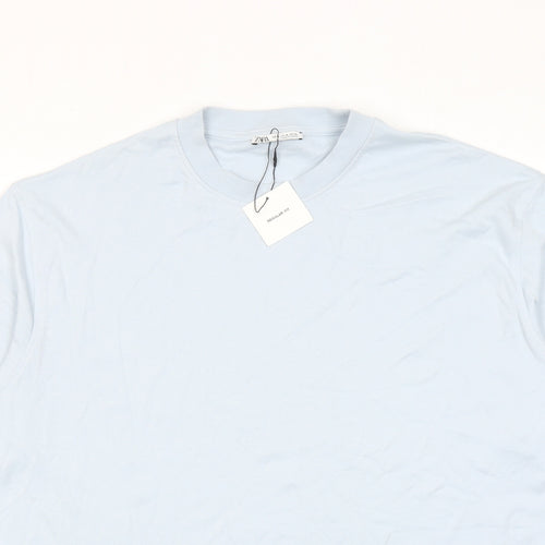 Zara Mens Blue Cotton T-Shirt Size XL Round Neck
