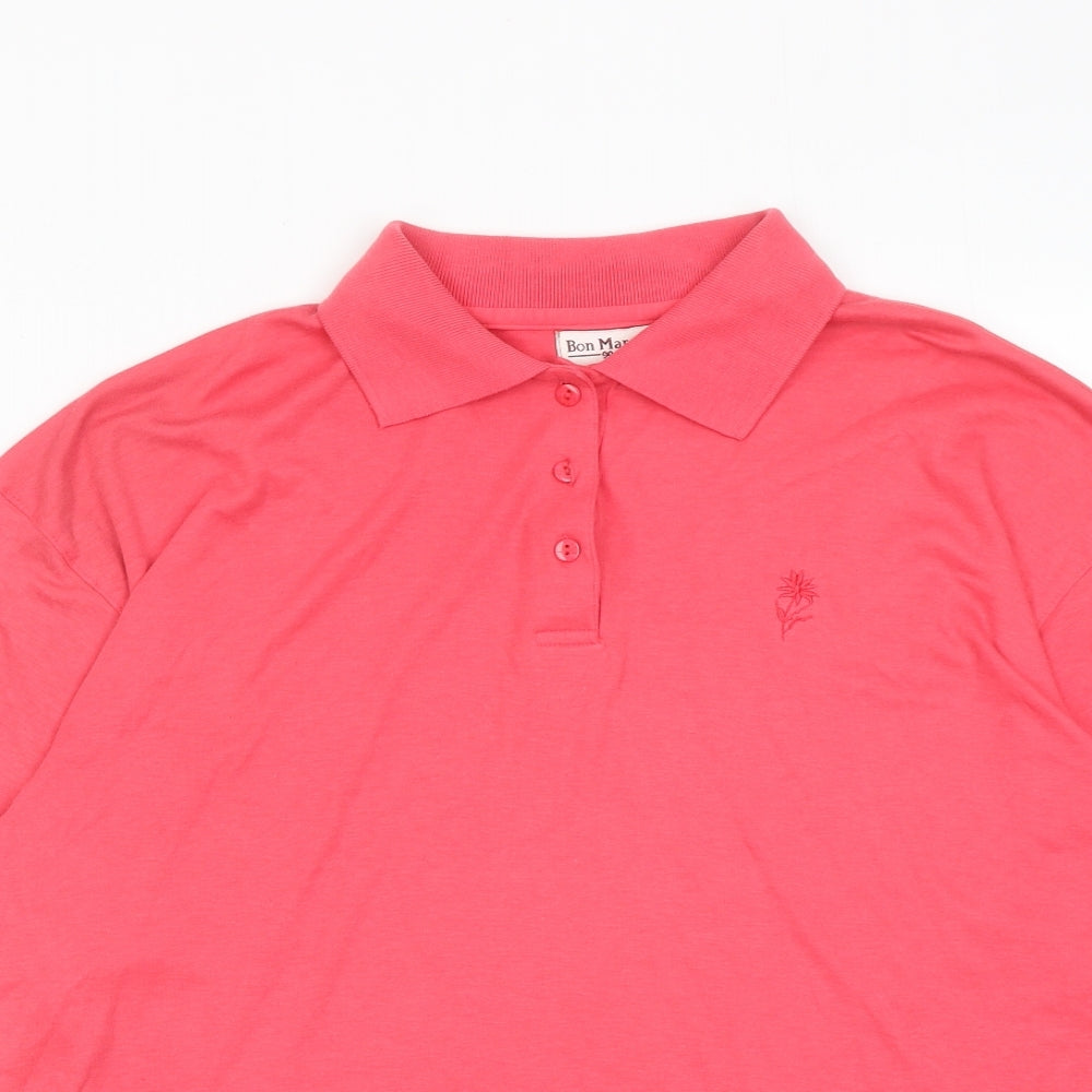 Bonmarché Womens Pink Cotton Basic Polo Size L Collared