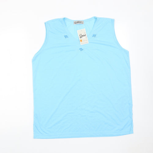 Hoang Womens Blue Polyester Basic Tank Size XL V-Neck