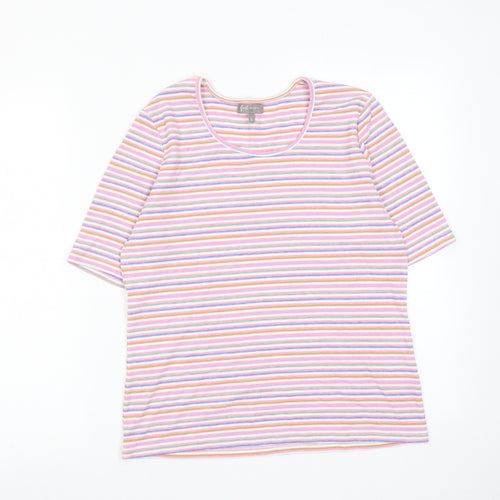 First Avenue Womens Multicoloured Striped Cotton Basic T-Shirt Size S Round Neck