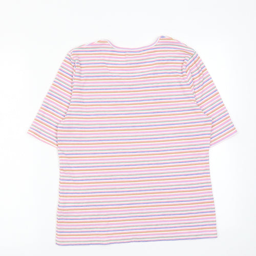 First Avenue Womens Multicoloured Striped Cotton Basic T-Shirt Size S Round Neck