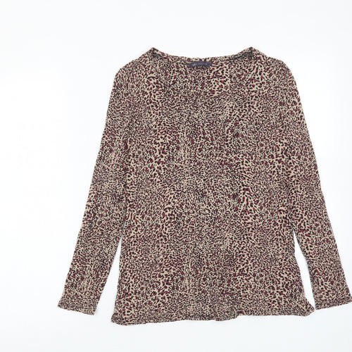 Marks and Spencer Womens Multicoloured Animal Print Viscose Basic Blouse Size 8 Round Neck - Leopard Print