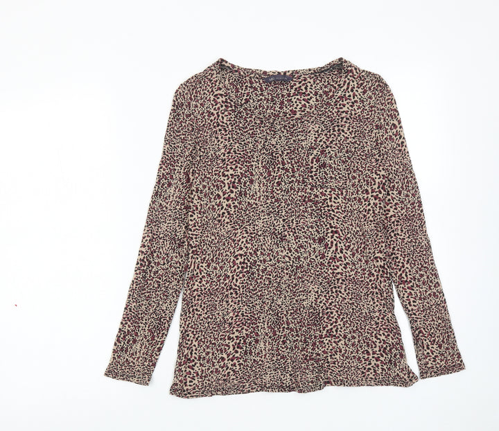 Marks and Spencer Womens Multicoloured Animal Print Viscose Basic Blouse Size 8 Round Neck - Leopard Print