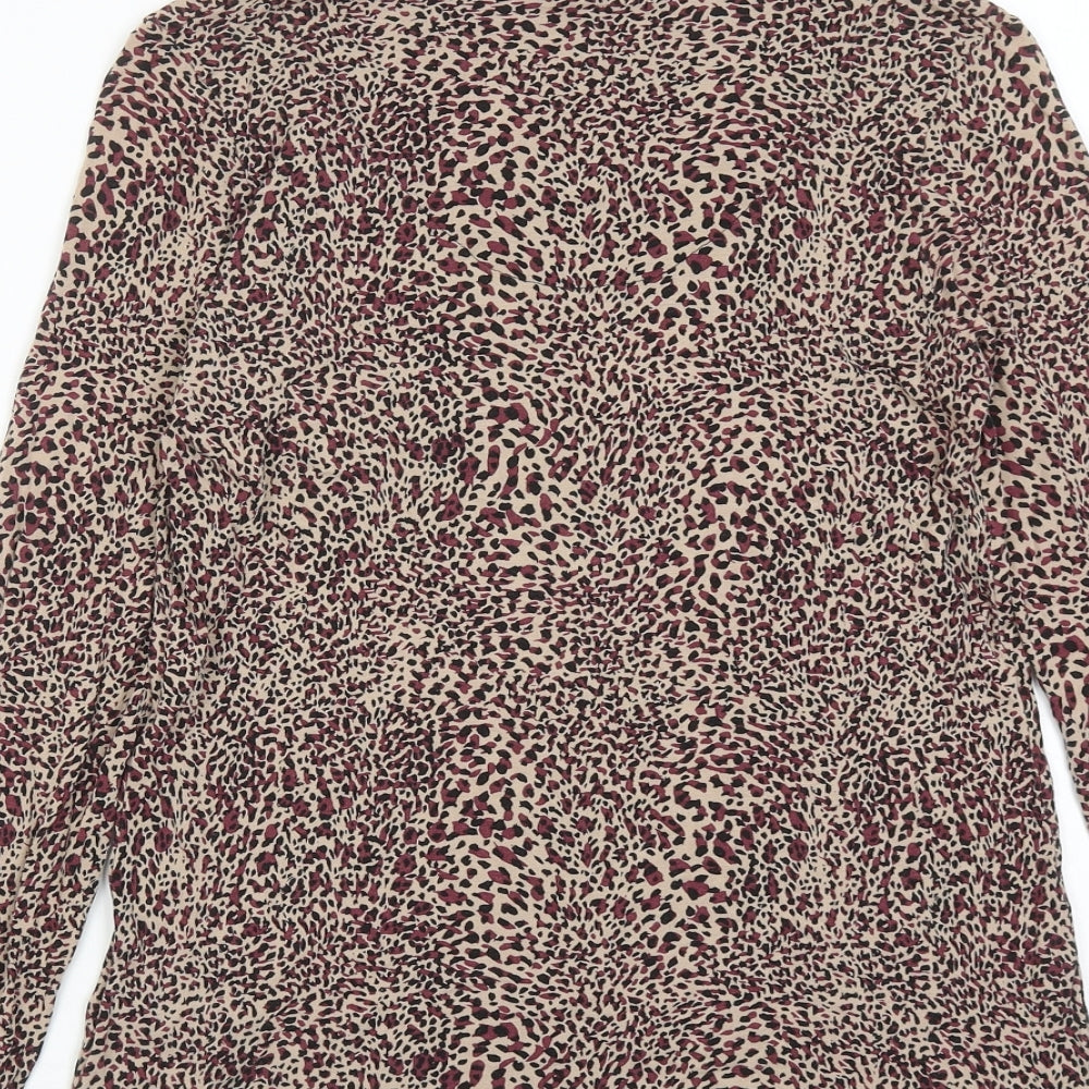 Marks and Spencer Womens Multicoloured Animal Print Viscose Basic Blouse Size 8 Round Neck - Leopard Print