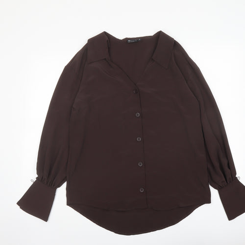 ASOS Womens Brown Polyester Basic Button-Up Size 8 Collared