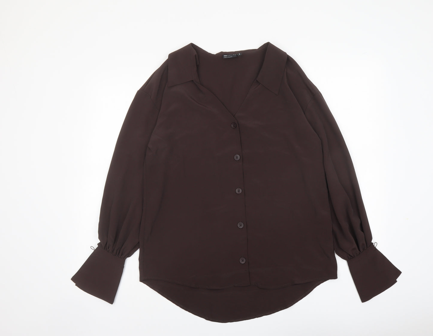 ASOS Womens Brown Polyester Basic Button-Up Size 8 Collared