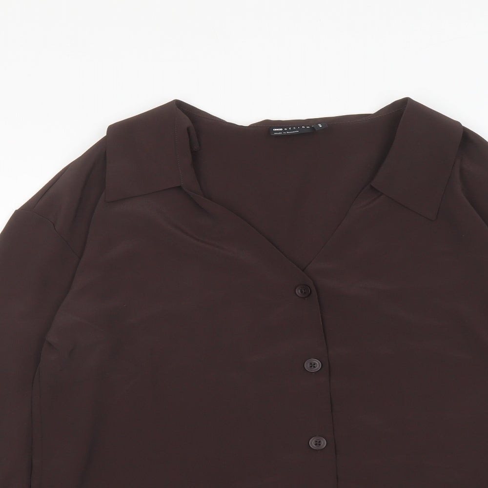 ASOS Womens Brown Polyester Basic Button-Up Size 8 Collared