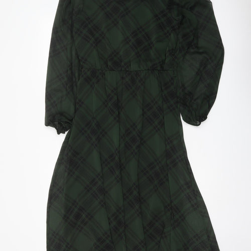 NEXT Womens Green Geometric Polyester A-Line Size 10 Round Neck Button