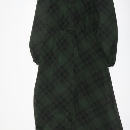 NEXT Womens Green Geometric Polyester A-Line Size 10 Round Neck Button