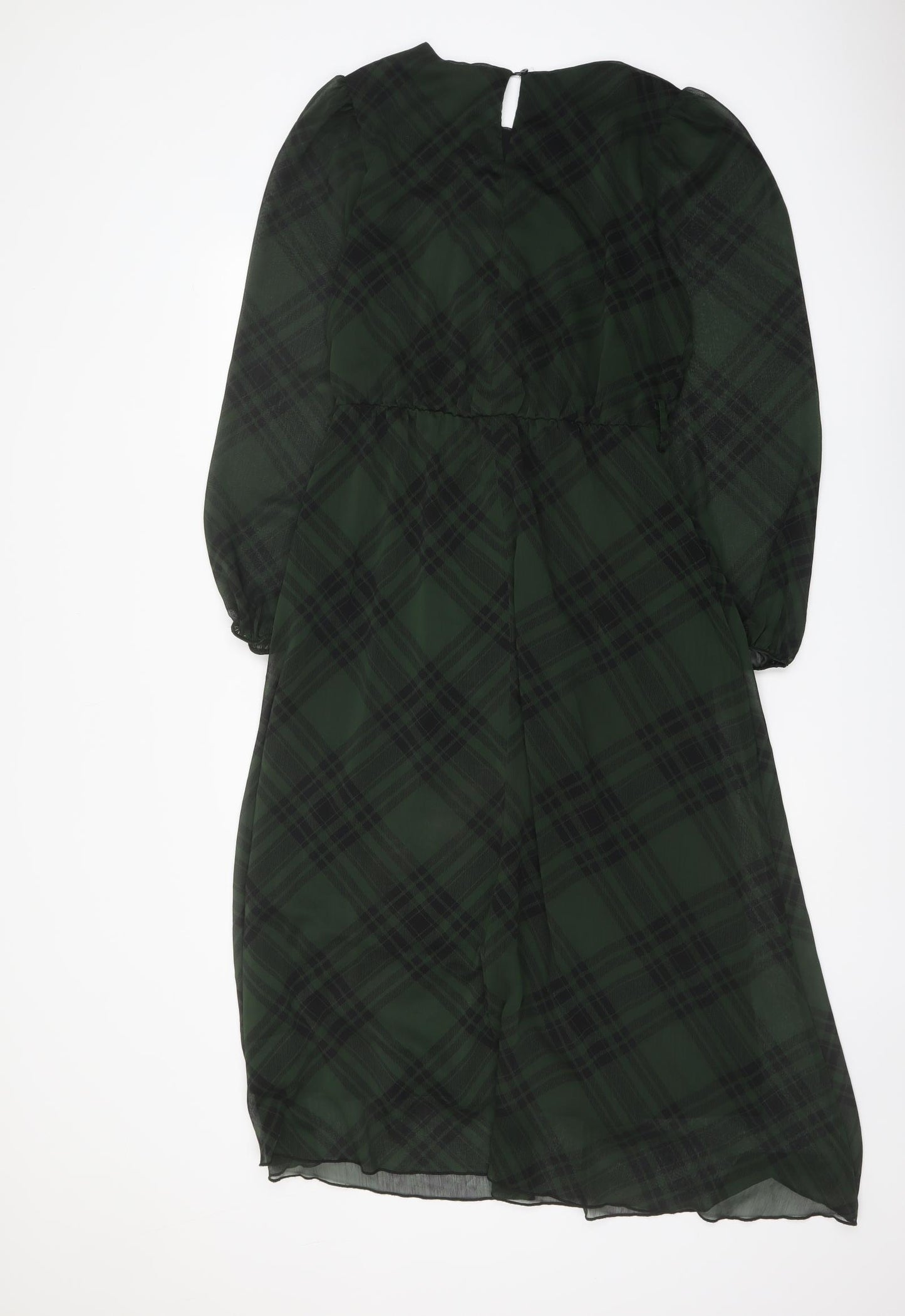 NEXT Womens Green Geometric Polyester A-Line Size 10 Round Neck Button