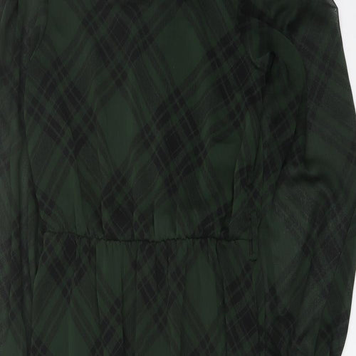 NEXT Womens Green Geometric Polyester A-Line Size 10 Round Neck Button