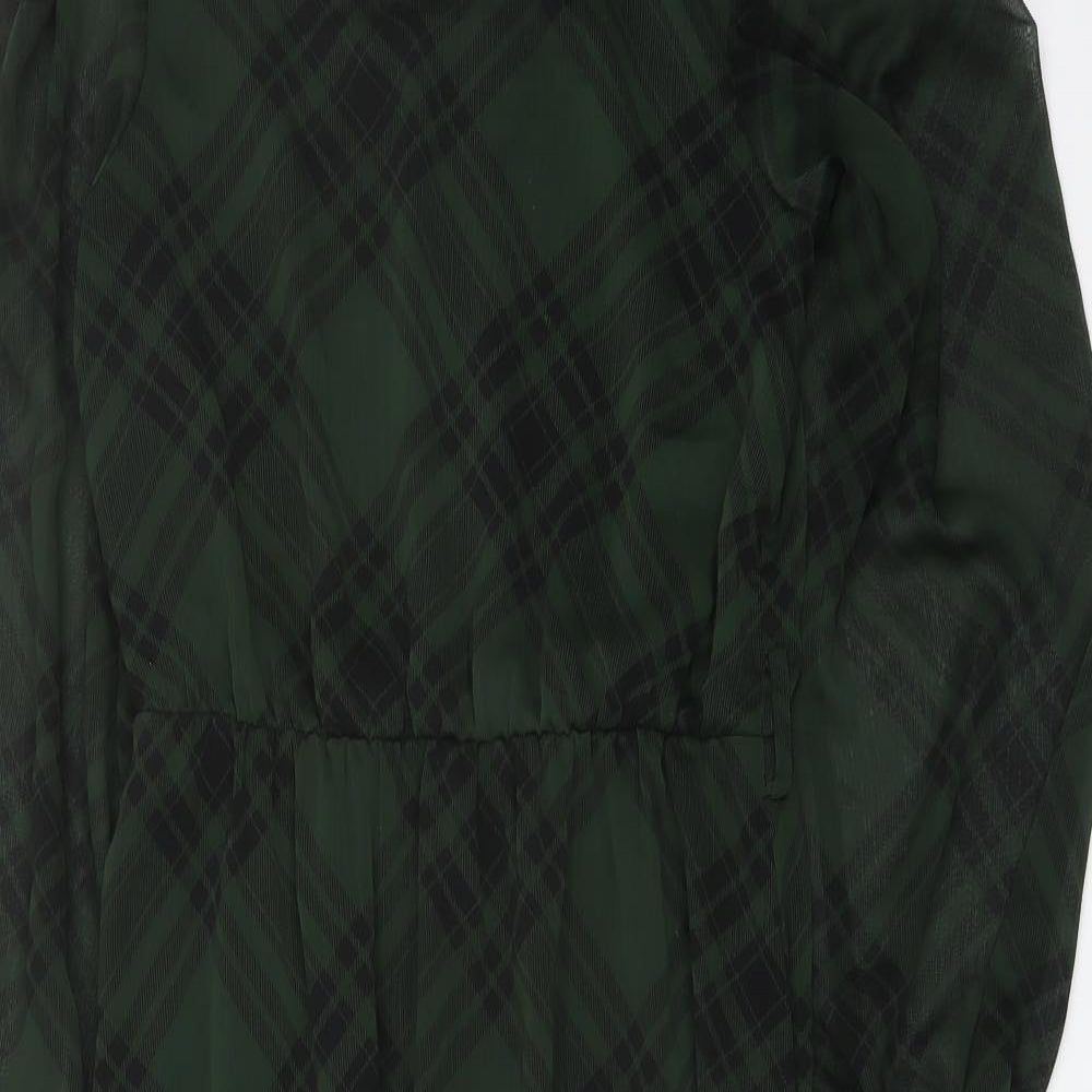 NEXT Womens Green Geometric Polyester A-Line Size 10 Round Neck Button