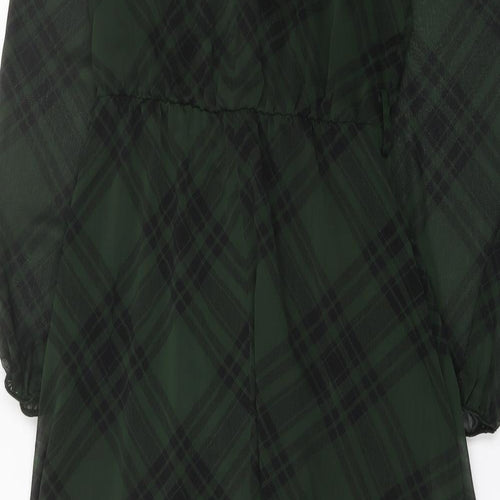 NEXT Womens Green Geometric Polyester A-Line Size 10 Round Neck Button