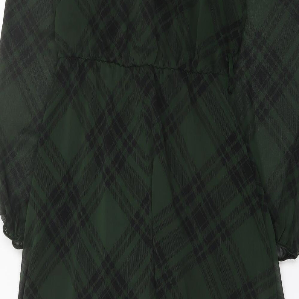 NEXT Womens Green Geometric Polyester A-Line Size 10 Round Neck Button
