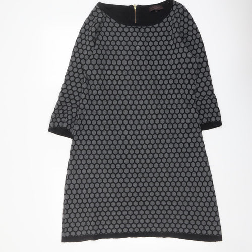 Great Plains Womens Grey Geometric Cotton Jumper Dress Size M Round Neck Zip