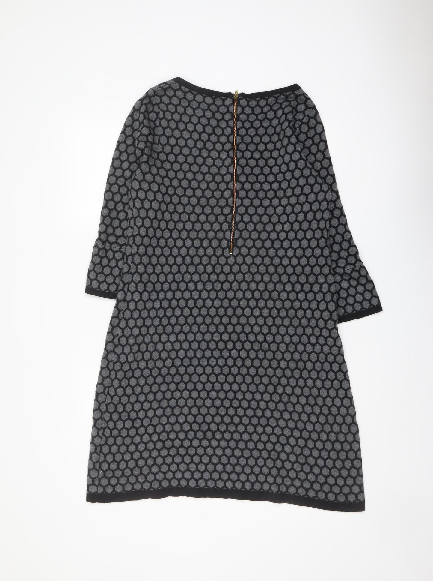 Great Plains Womens Grey Geometric Cotton Jumper Dress Size M Round Neck Zip
