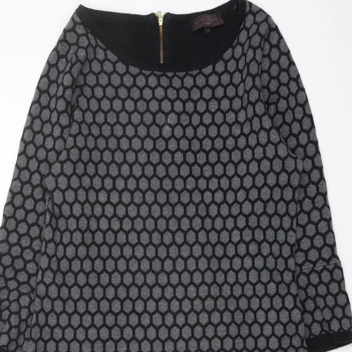 Great Plains Womens Grey Geometric Cotton Jumper Dress Size M Round Neck Zip