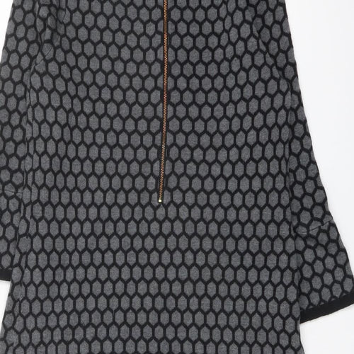 Great Plains Womens Grey Geometric Cotton Jumper Dress Size M Round Neck Zip