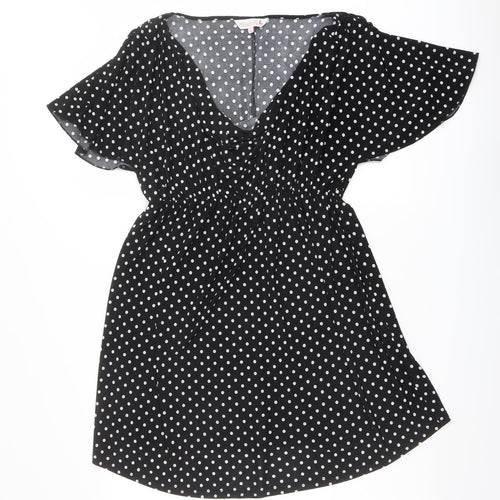 Red Herring Womens Black Polka Dot Polyester A-Line Size 10 V-Neck Pullover