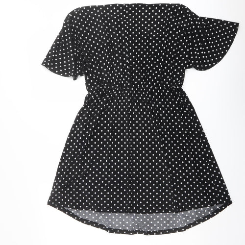 Red Herring Womens Black Polka Dot Polyester A-Line Size 10 V-Neck Pullover