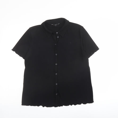 NEXT Womens Black Polyester Basic Button-Up Size 14 Collared