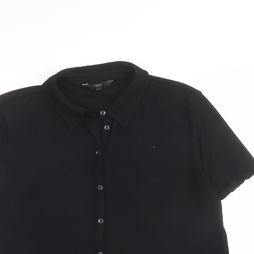 NEXT Womens Black Polyester Basic Button-Up Size 14 Collared