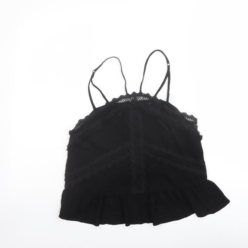 Topshop Womens Black Viscose Camisole Tank Size 8 Square Neck - Crochet Detail
