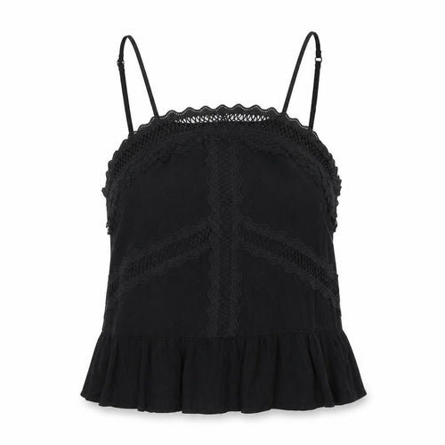 Topshop Womens Black Viscose Camisole Tank Size 8 Square Neck - Crochet Detail