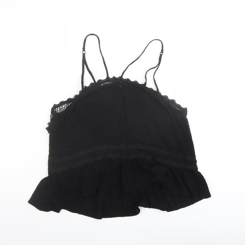 Topshop Womens Black Viscose Camisole Tank Size 8 Square Neck - Crochet Detail