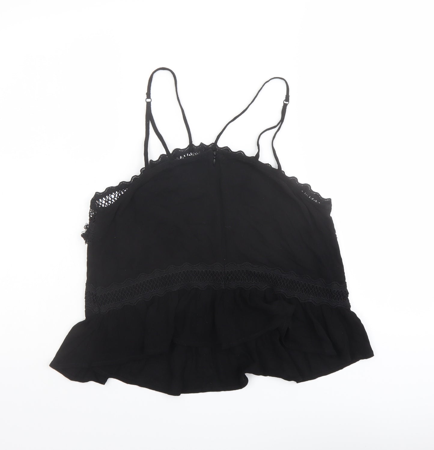 Topshop Womens Black Viscose Camisole Tank Size 8 Square Neck - Crochet Detail