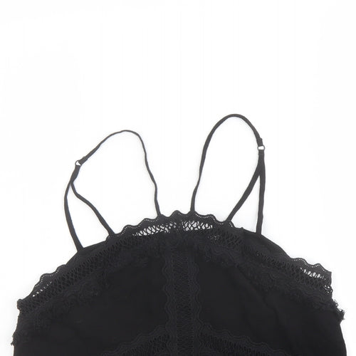 Topshop Womens Black Viscose Camisole Tank Size 8 Square Neck - Crochet Detail