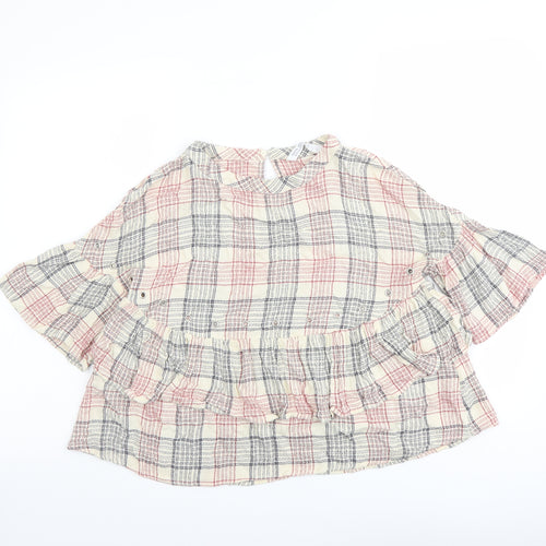 Zara Womens Beige Plaid Viscose Basic Blouse Size M Boat Neck