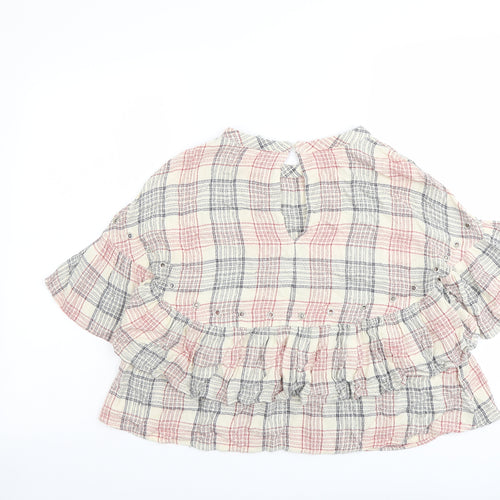 Zara Womens Beige Plaid Viscose Basic Blouse Size M Boat Neck