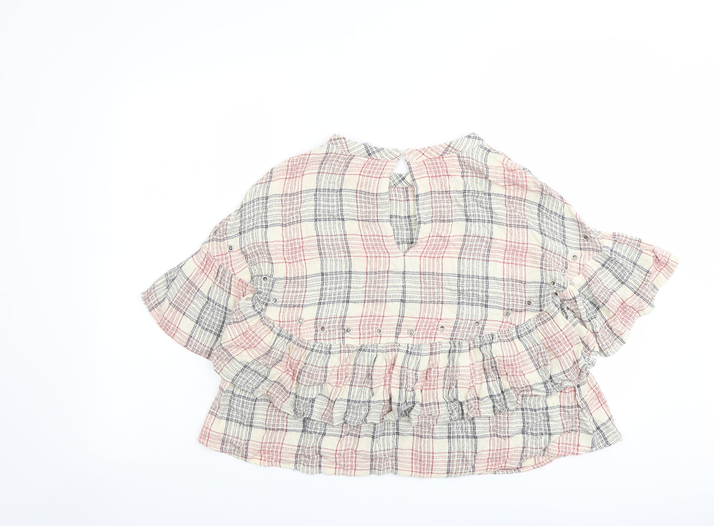 Zara Womens Beige Plaid Viscose Basic Blouse Size M Boat Neck