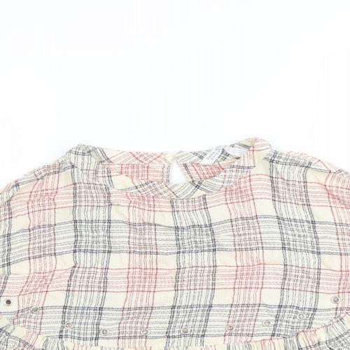 Zara Womens Beige Plaid Viscose Basic Blouse Size M Boat Neck