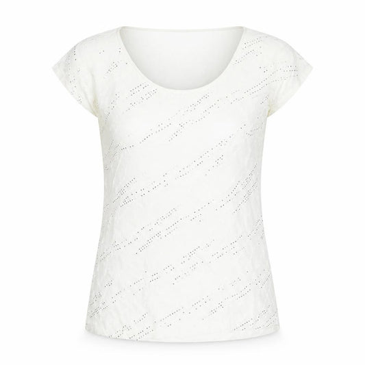 Front view of Roman women’s ivory geometric polyester basic t-shirt, size UK 12, scoop neck
