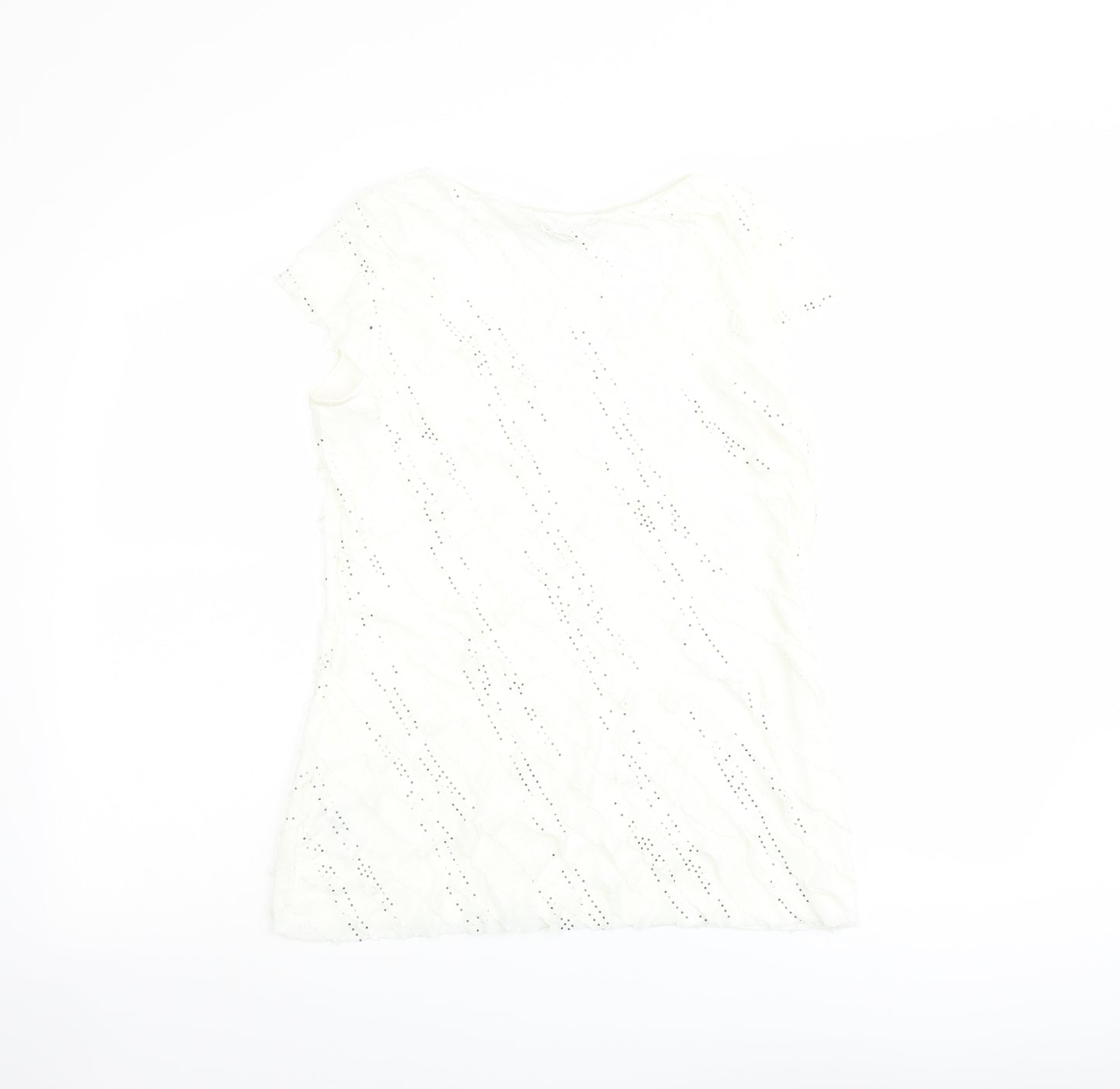 Roman Womens Ivory Geometric Polyester Basic T-Shirt Size 12 Scoop Neck