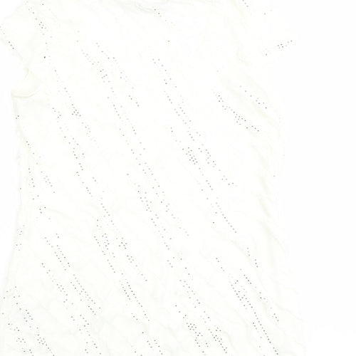 Roman Womens Ivory Geometric Polyester Basic T-Shirt Size 12 Scoop Neck