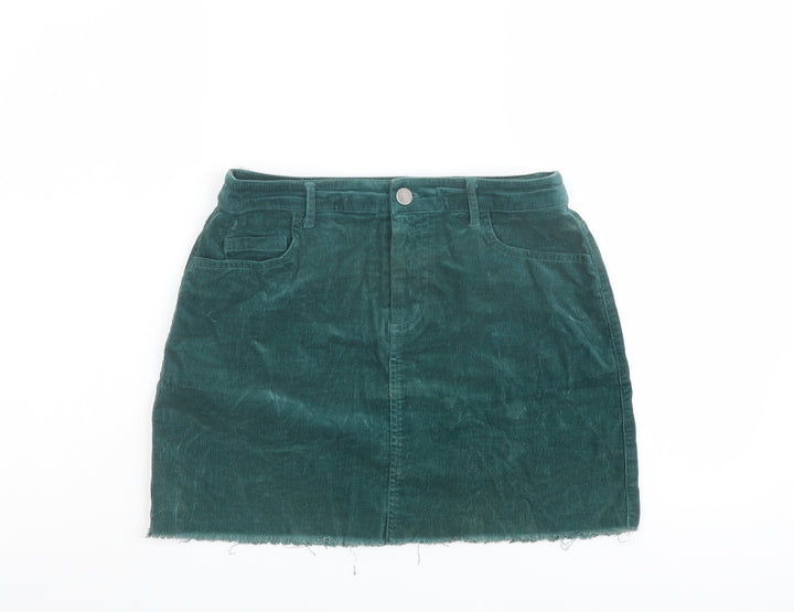 FOREVER 21 Womens Green Cotton Mini Skirt Size S Button