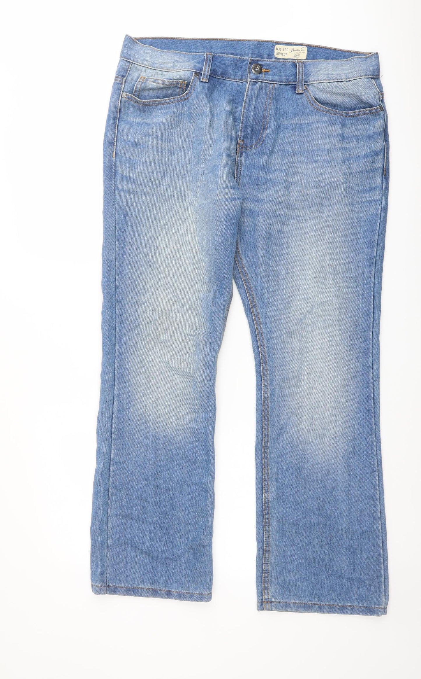 Denim & Co. Mens Blue Cotton Bootcut Jeans Size 36 in L30 in Regular Button