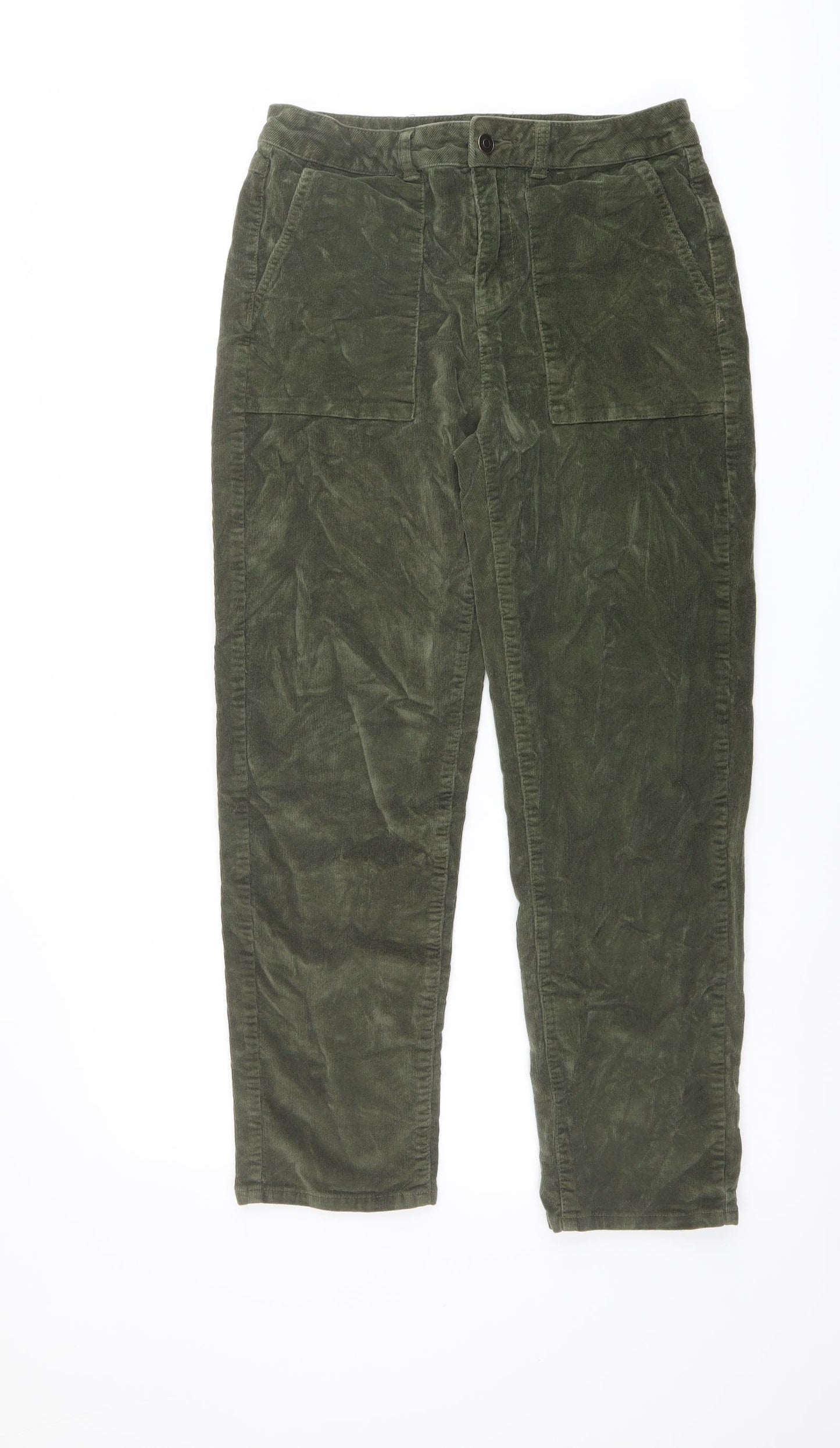 TU Womens Green Cotton Trousers Size 10 L26 in Regular Button