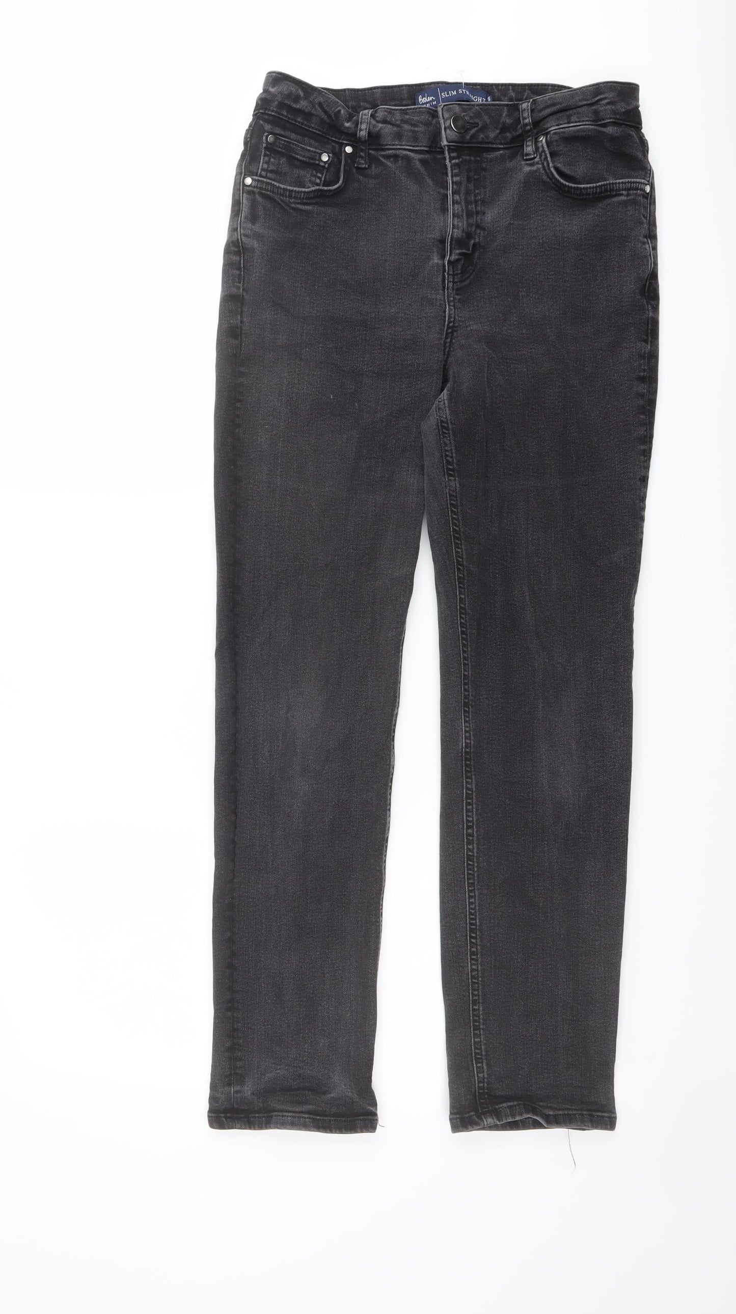 Boden Womens Grey Cotton Straight Jeans Size 14 L28 in Regular Button