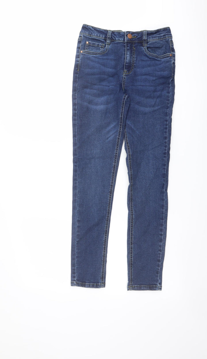 M&Co Girls Blue Cotton Skinny Jeans Size 12 Years Regular Button